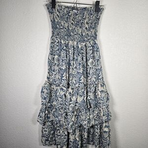 Billa 77 S Strapless Smocked Tiered Ruffle‎ Dress Bohemian Peasant Cottagecore